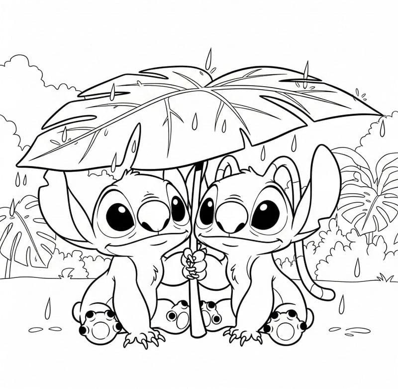 Stitch e Angel Sotto l'Ombrello da colorare