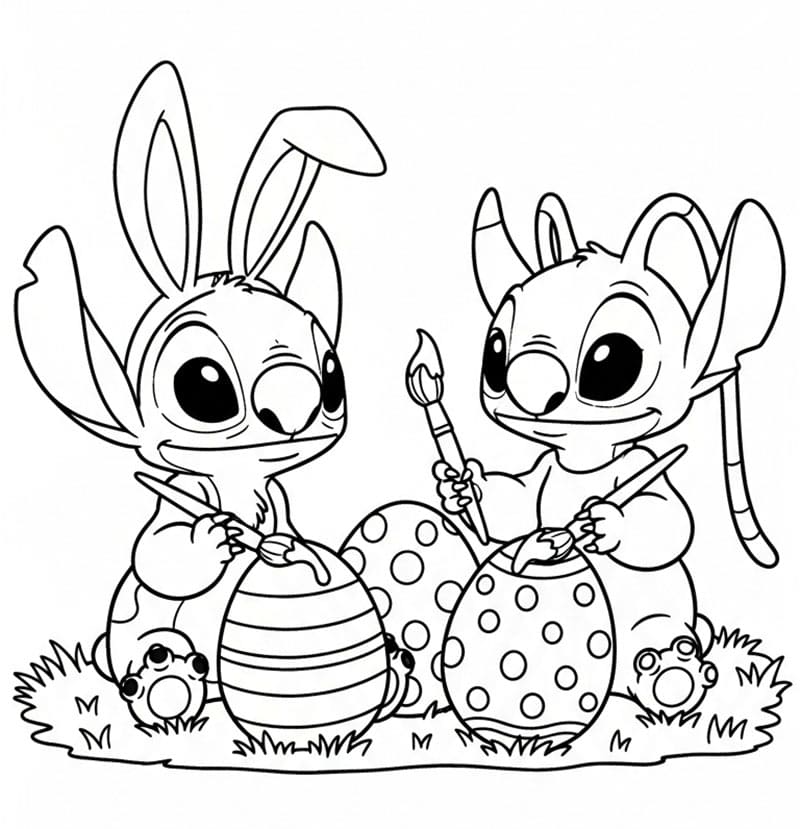 Stitch e Angel che Dipingono le Uova da colorare