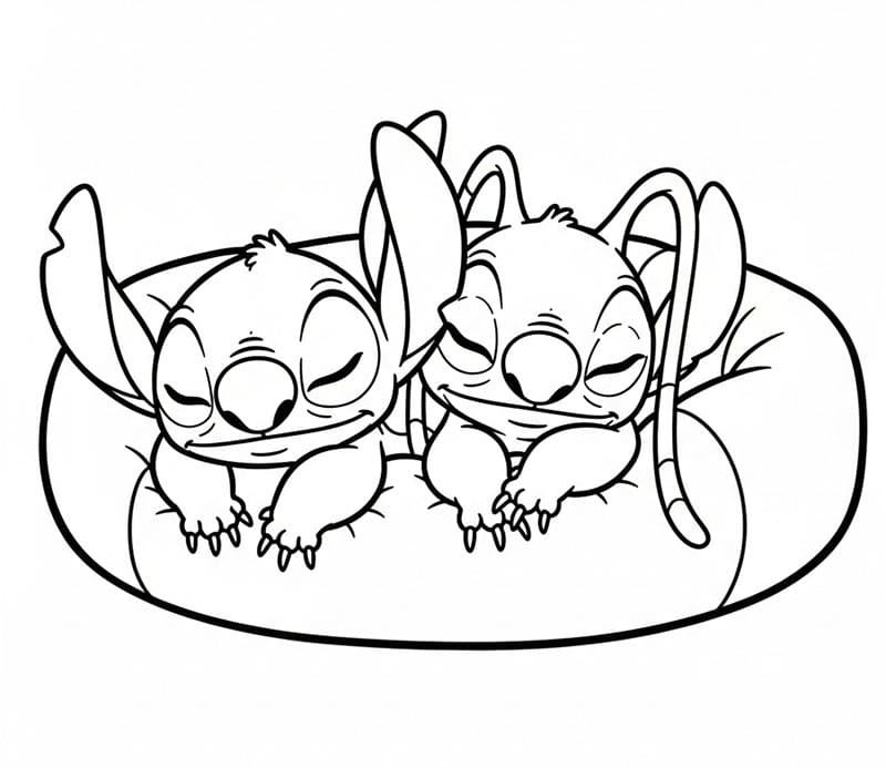 Stitch e Angel che Dormono da colorare