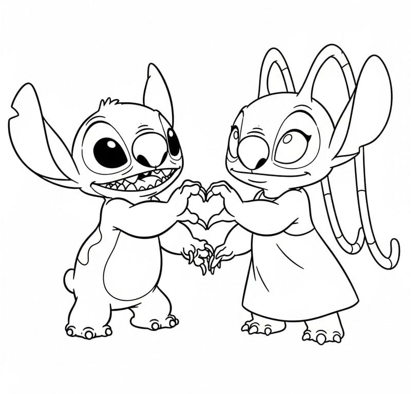 Stitch e Angel che Fanno un Cuore da colorare