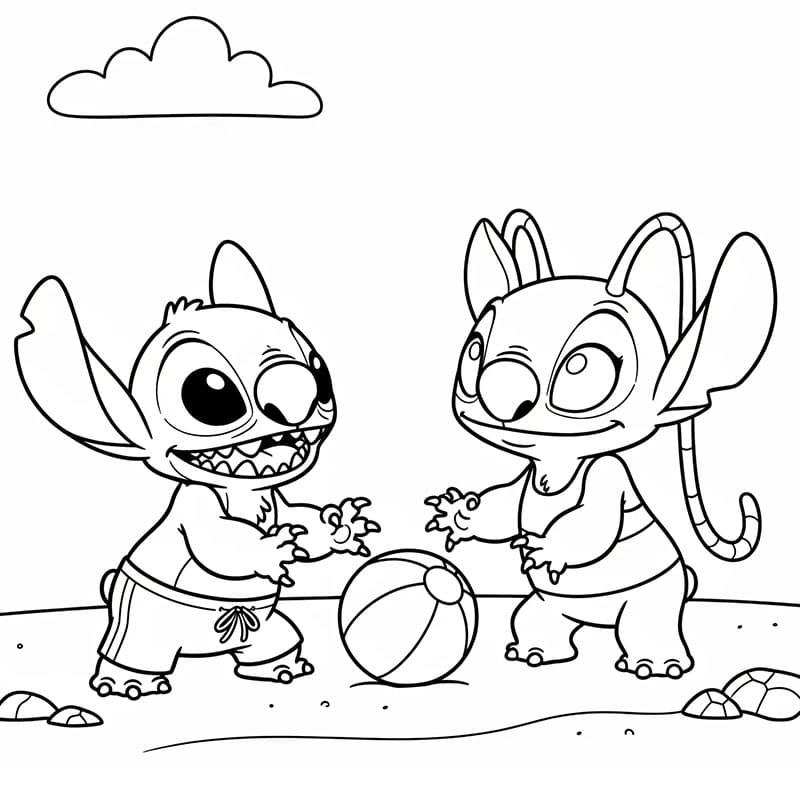 Stitch e Angel che Giocano a Palla da colorare