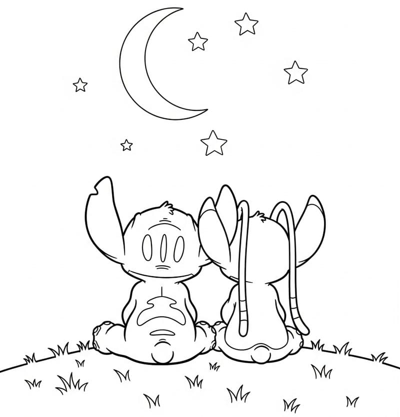 Stitch e Angel che Guardano le Stelle da colorare