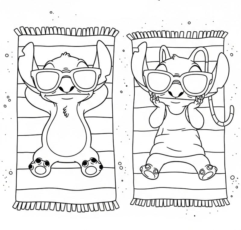 Stitch e Angel che Prendono il Sole da colorare