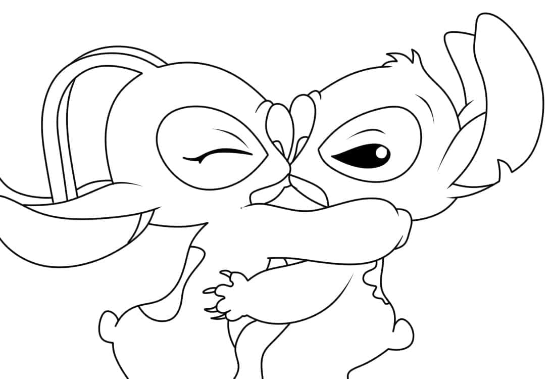 Stitch e Angel che si baciano da colorare