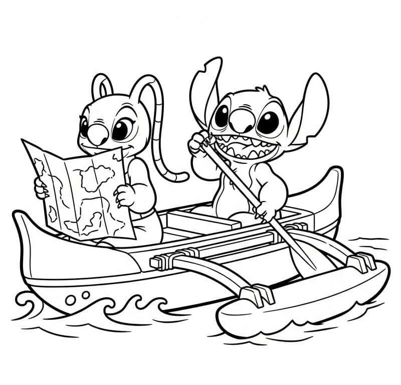 Stitch e Angel in Barca da colorare