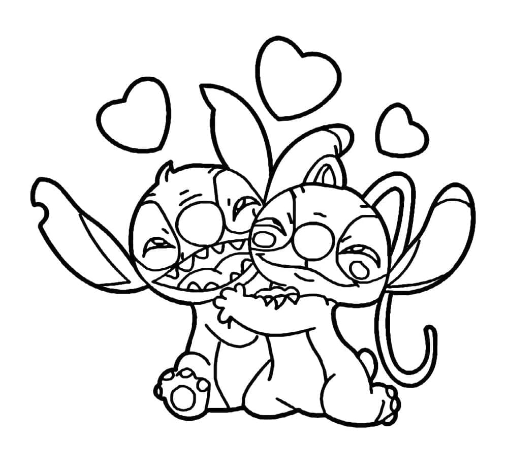 Stitch e Angel innamorati da colorare