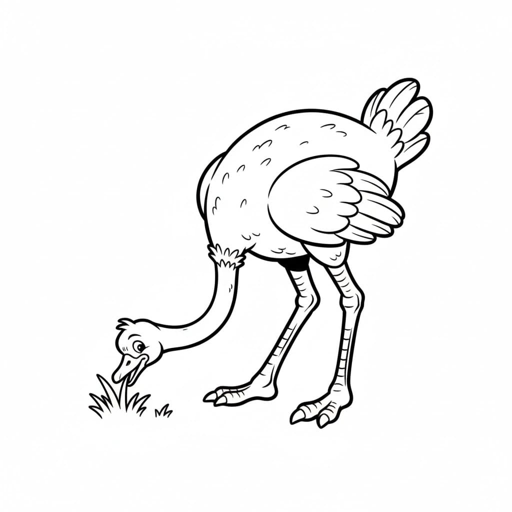 Struzzo che mangia erba da colorare