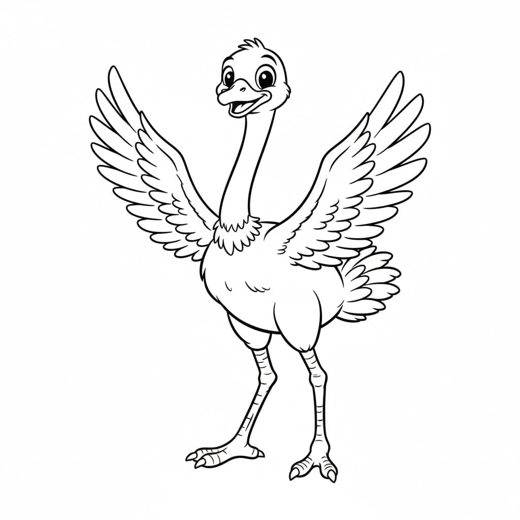 Struzzo che sbatte le ali da colorare
