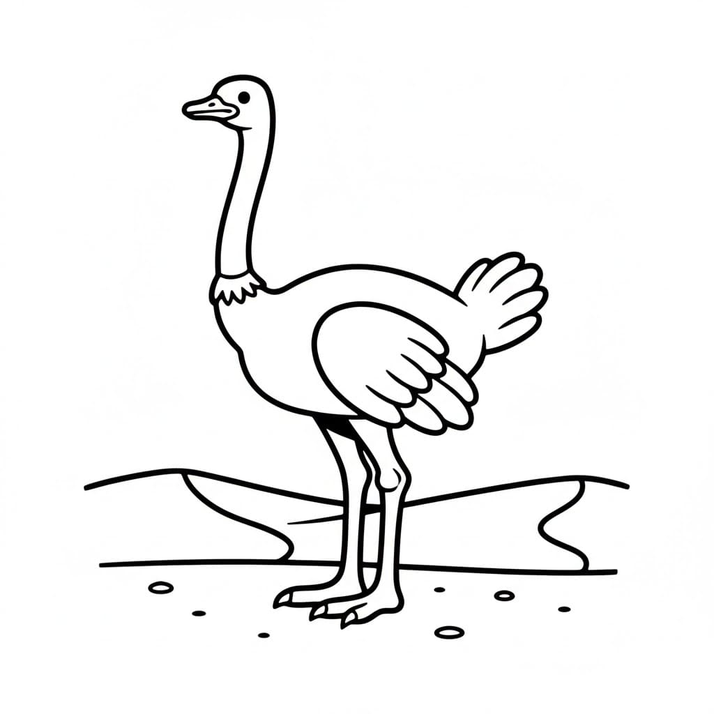 Struzzo sulla sabbia da colorare