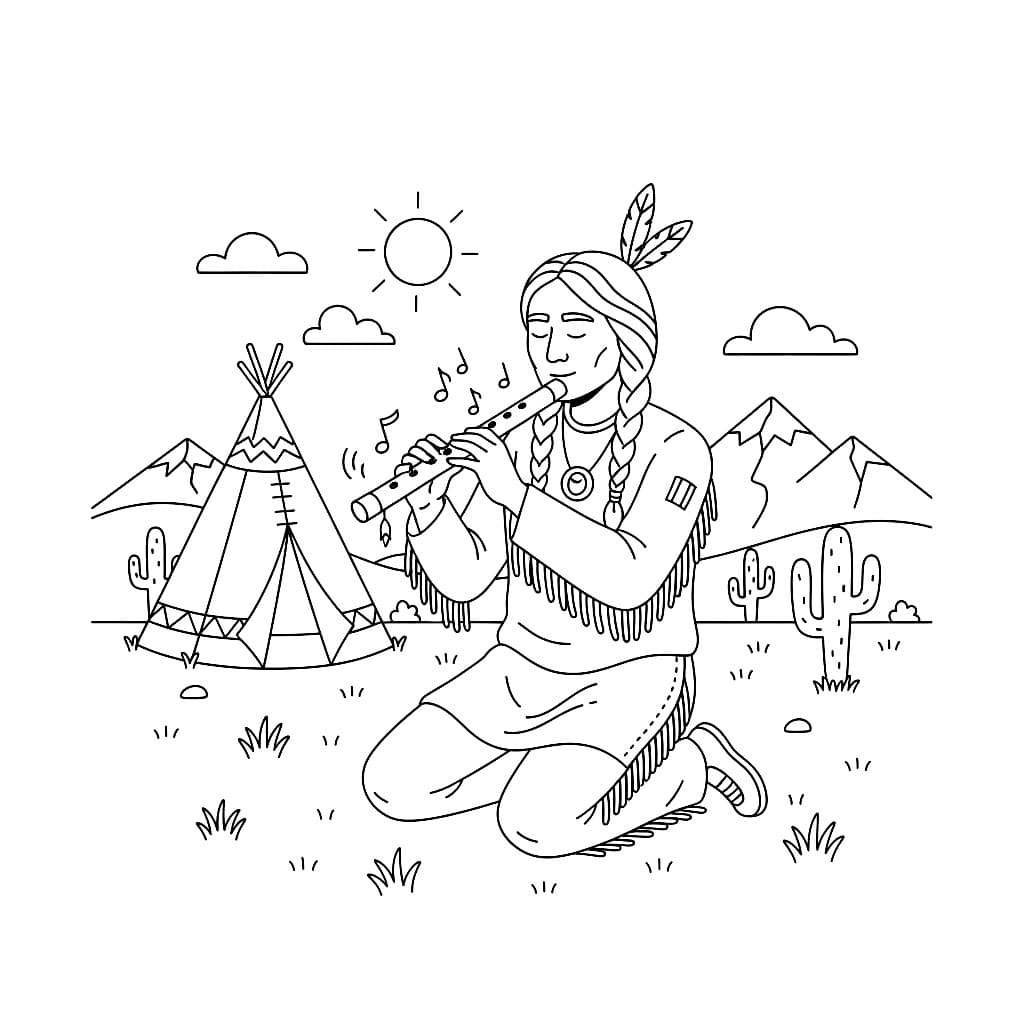 Suonatore di flauto indiano da colorare