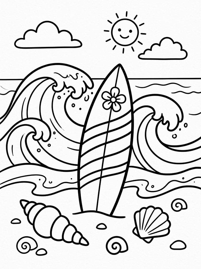 Surf e conchiglie da colorare