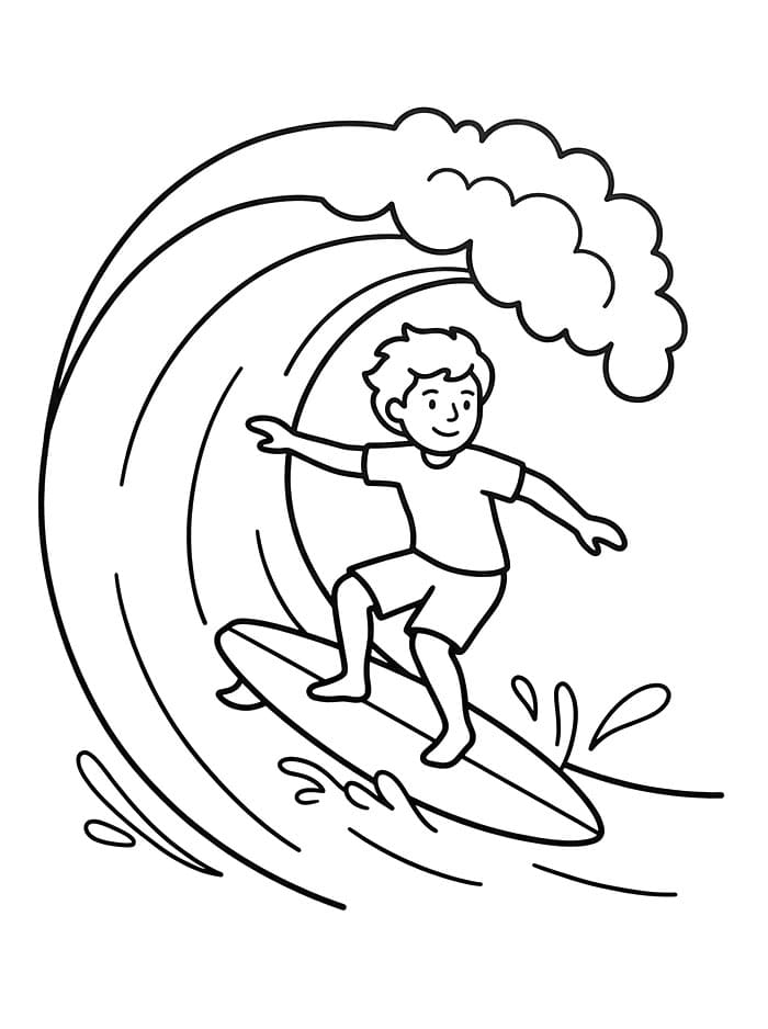 Surfista che cavalca l'onda da colorare