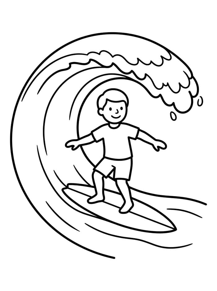 Surfista che cavalca un'onda da colorare