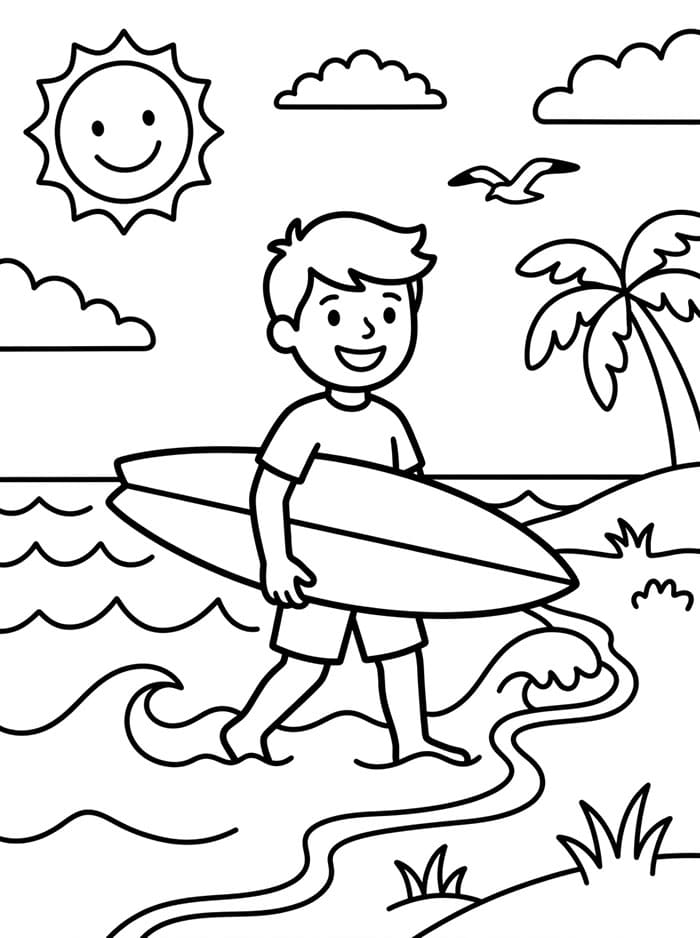 Surfista che si avvicina alla riva da colorare