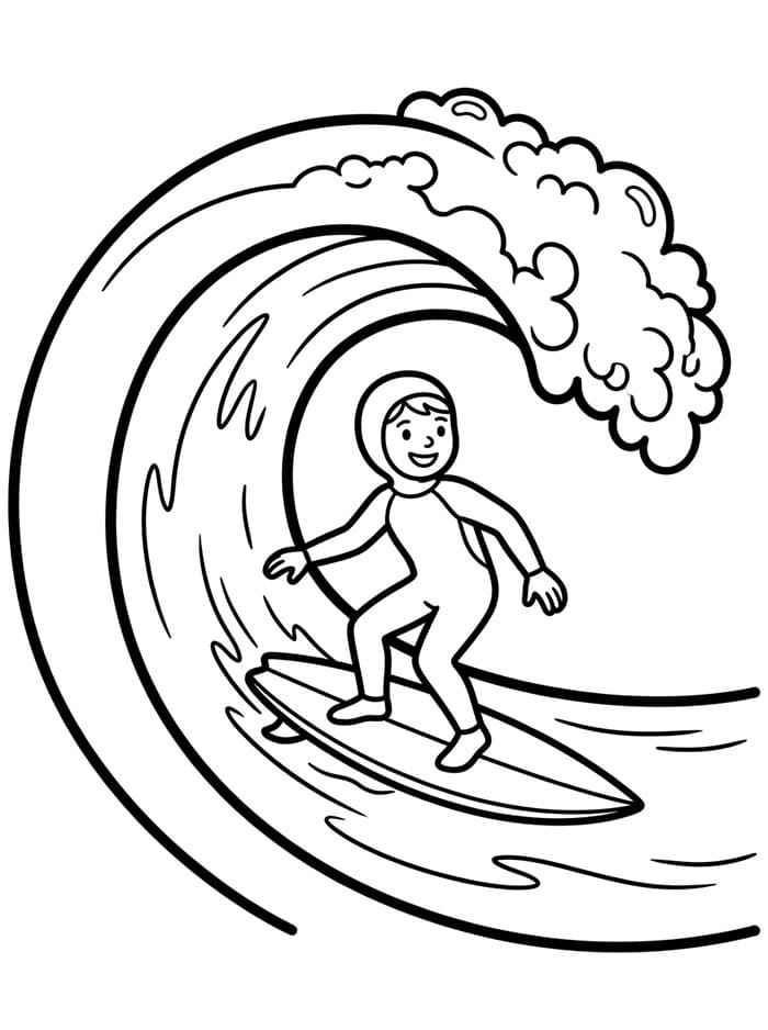 Surfista dentro un'onda che si infrange da colorare