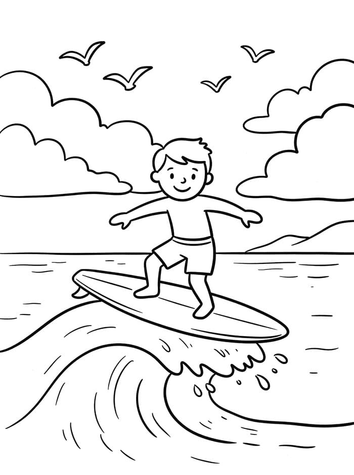 Surfista e nuvole da colorare