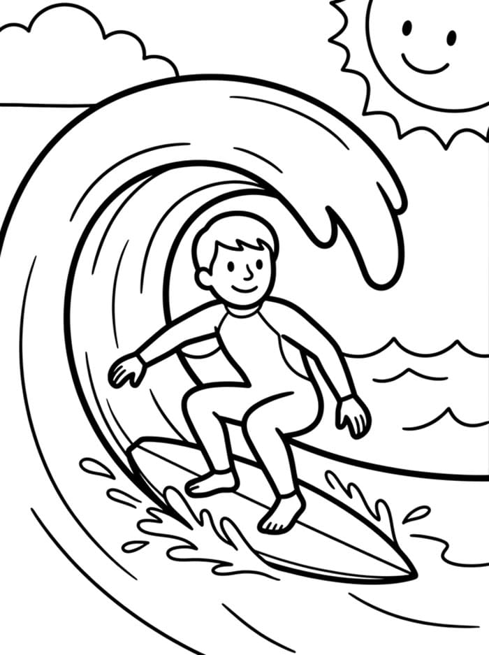 Surfista e onda perfetta da colorare