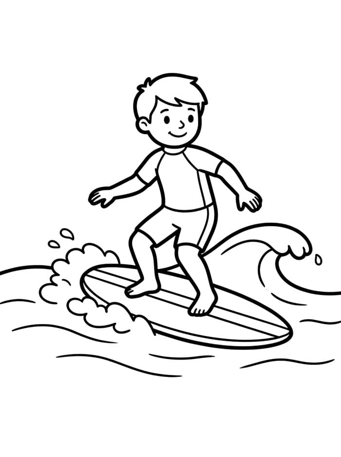 Surfista su onda piccola da colorare