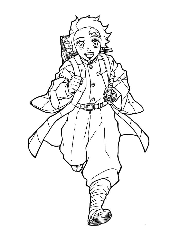 Tanjiro che corre da colorare
