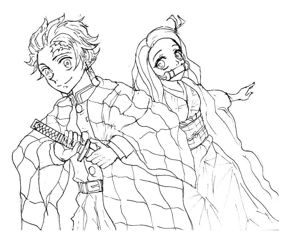 Tanjiro e Nezuko da colorare