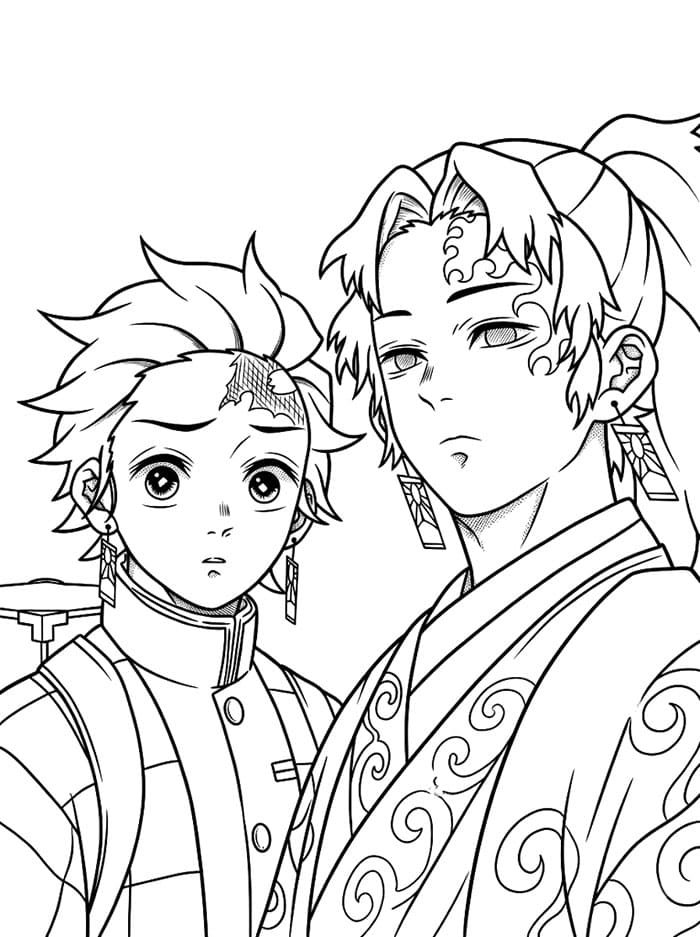 Tanjiro e Yoriichi di Demon Salyer da colorare