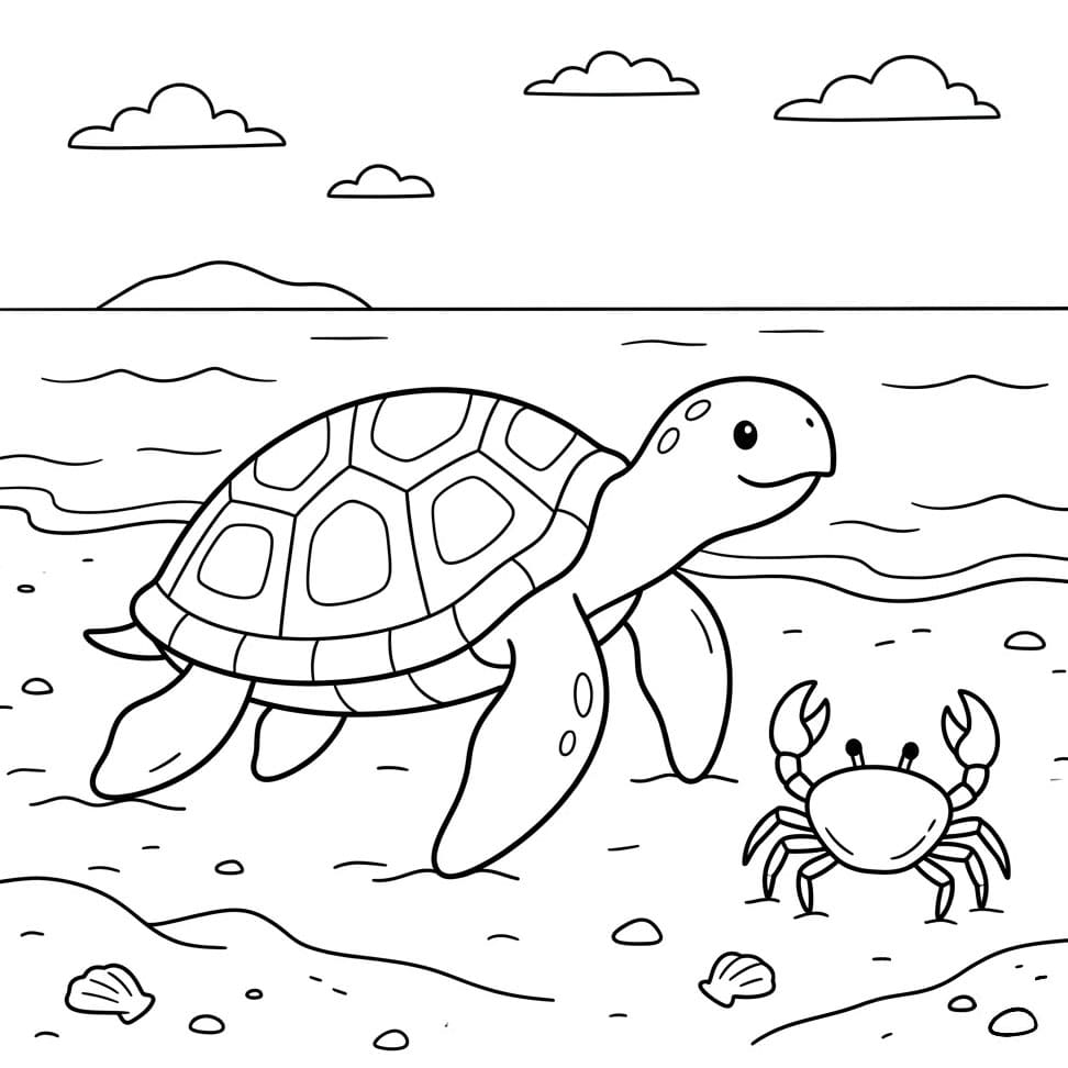 Tartaruga marine e granchio da colorare