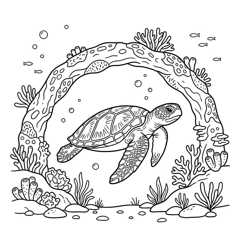 Tartarughe marine e coralli da colorare