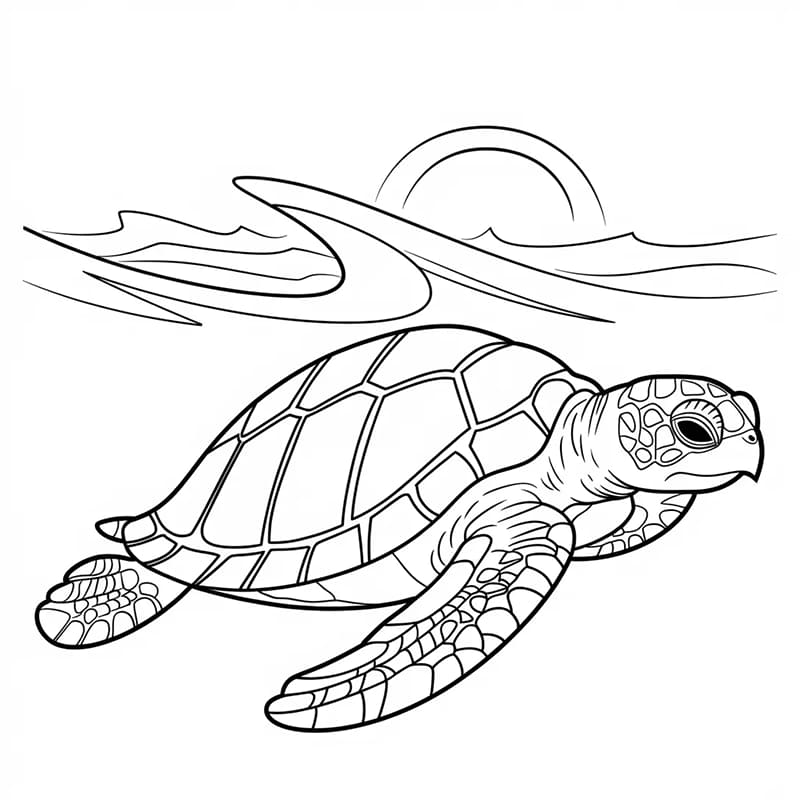 Tartarughe marine e sole da colorare