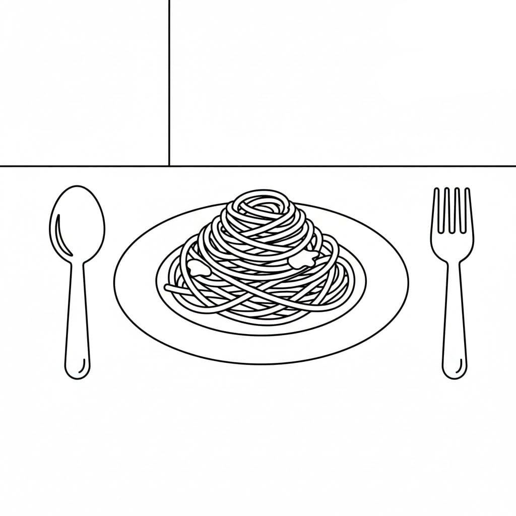 Tavola con spaghetti da colorare