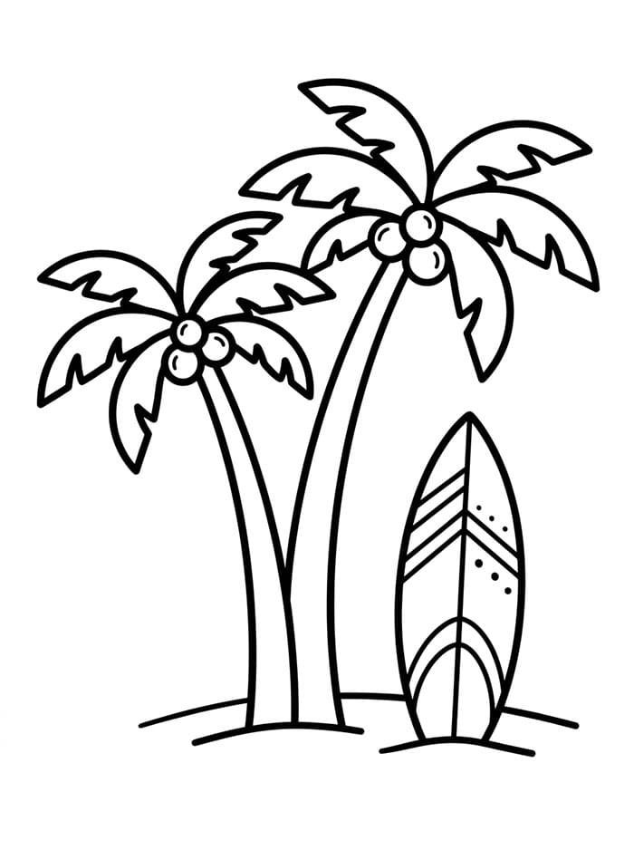 Tavola da surf e palme da colorare