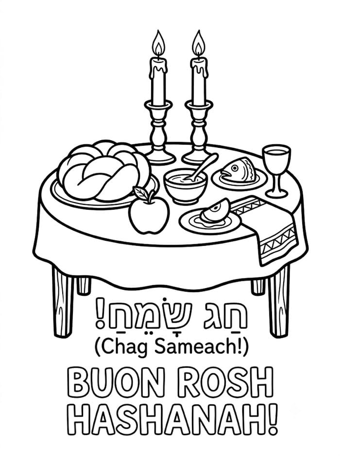 Tavolo gratuito per Rosh Hashanah da colorare