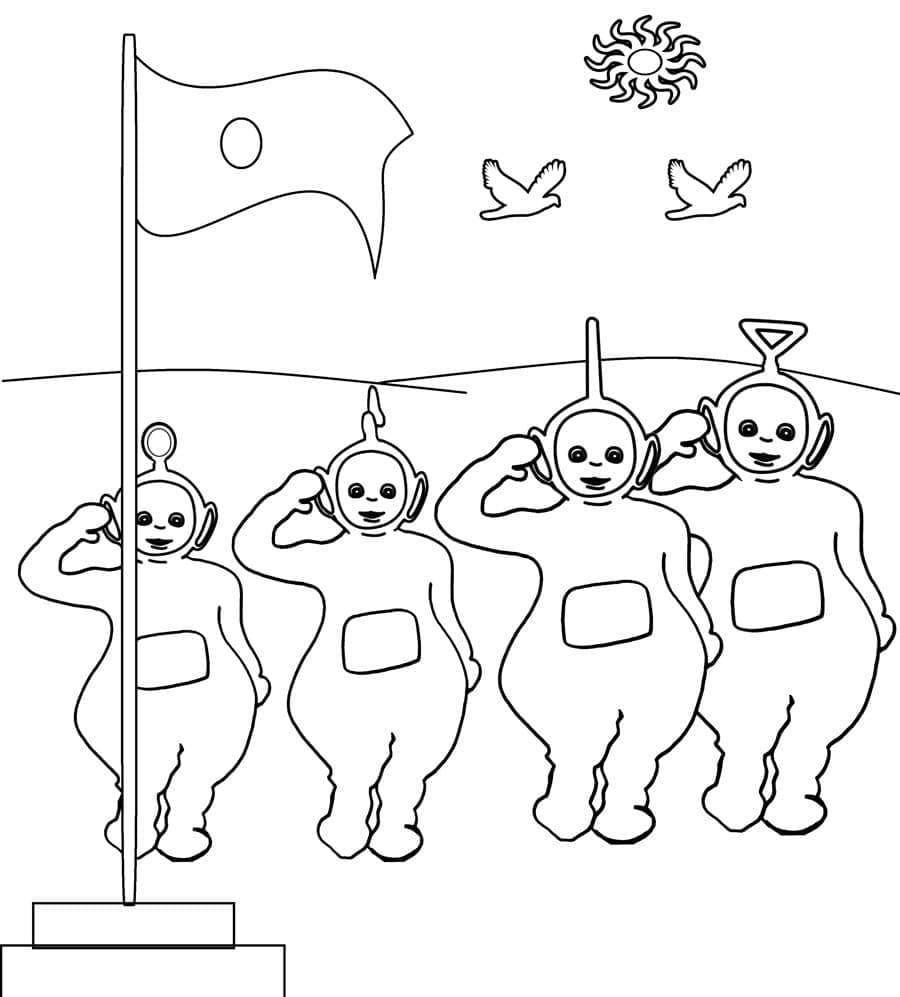 Teletubbies con bandiera da colorare