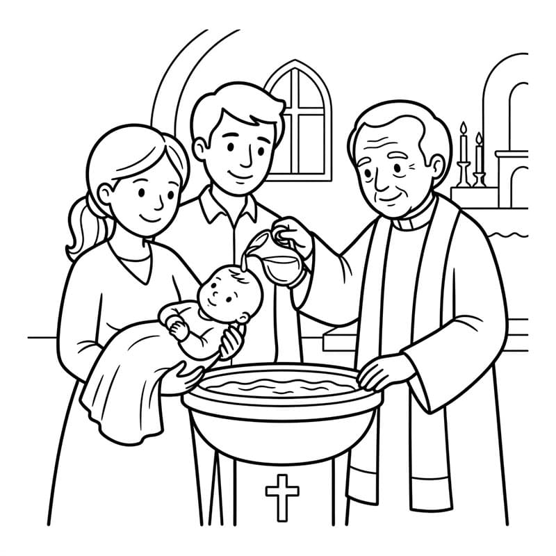 Tenero Battesimo del Neonato da colorare