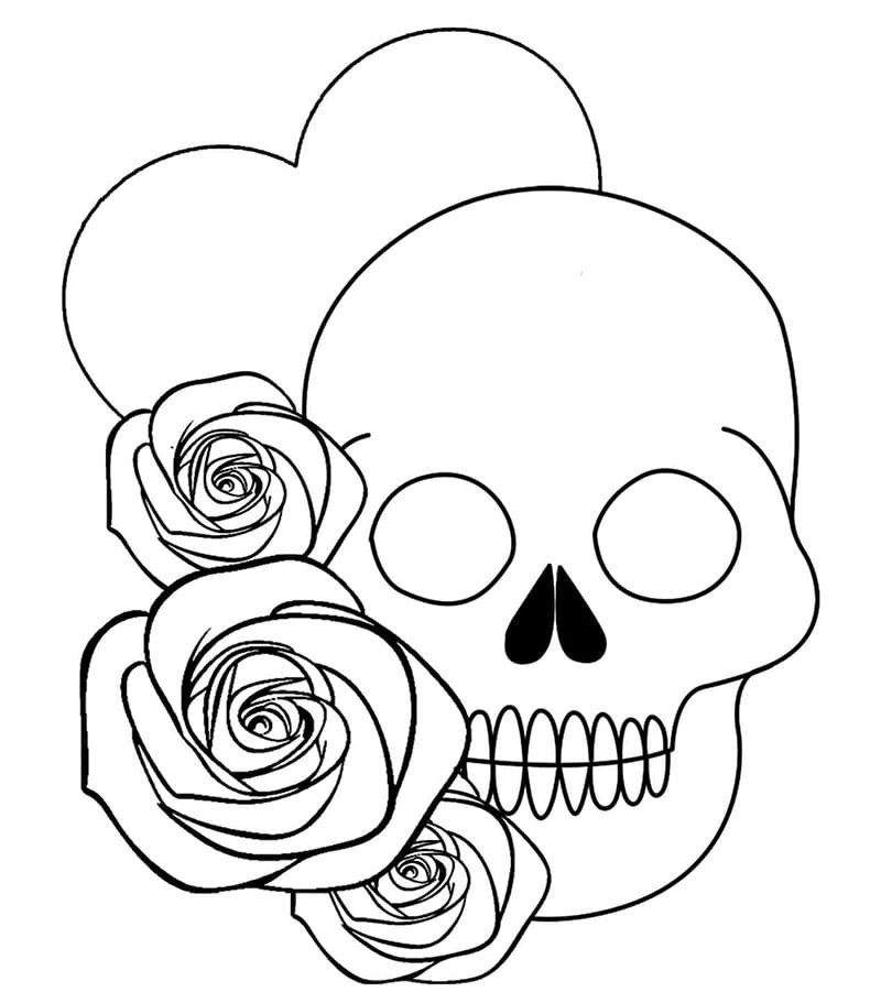 Teschio e tre rose da colorare