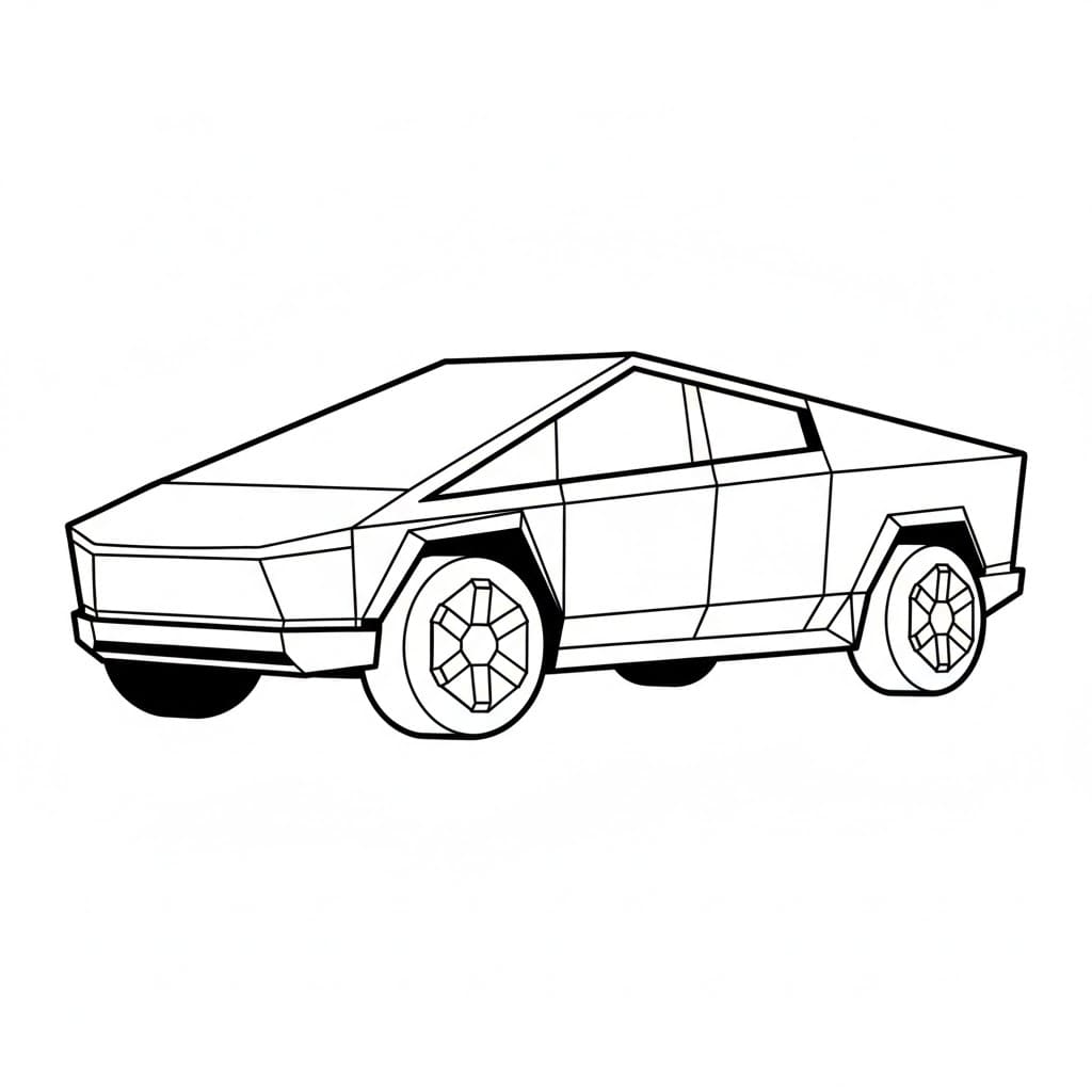 Tesla Cybertruck vista laterale da colorare