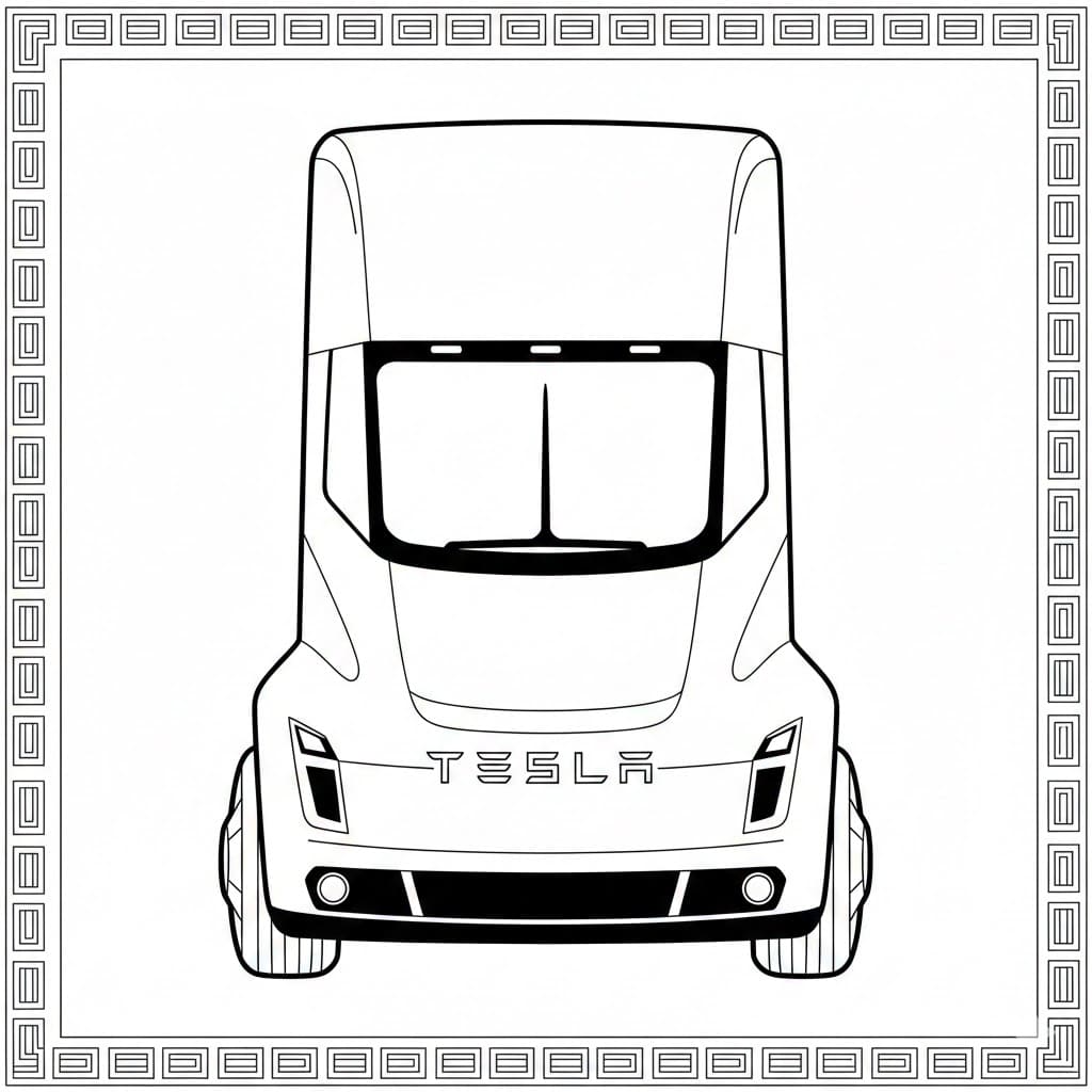 Tesla Semi vista frontale da colorare
