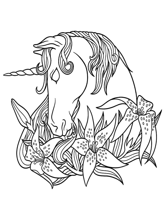 Testa E Fiori Di Unicorno da colorare