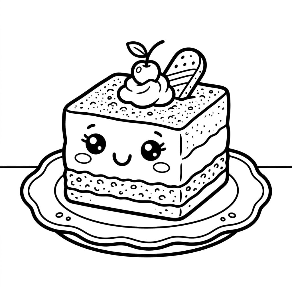Tiramisù Sorridente sul Piatto da colorare