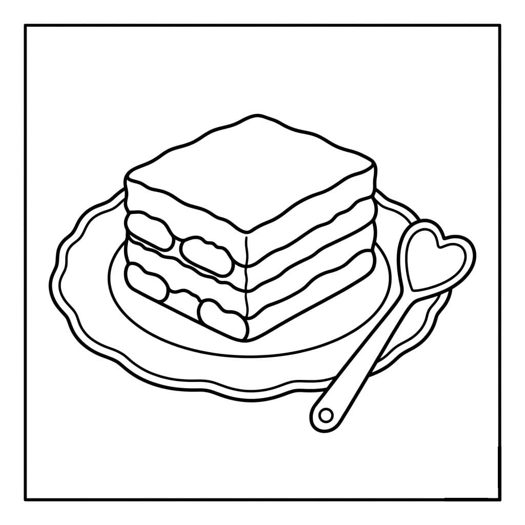 Tiramisù con Cucchiaio a Cuore da colorare