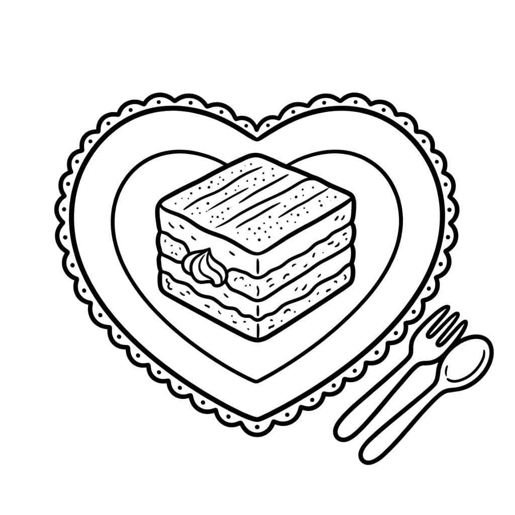 Tiramisù su Piatto a Cuore da colorare
