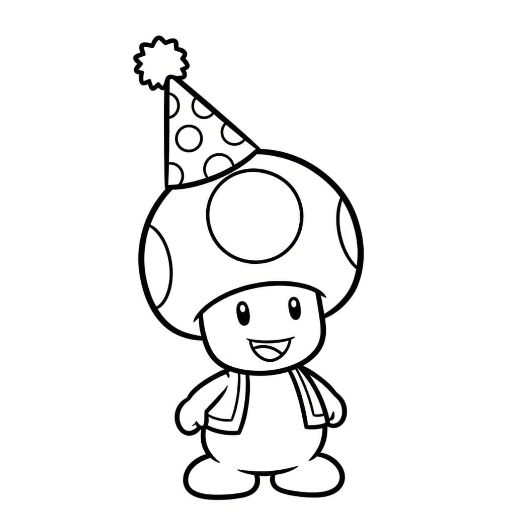 Toad indossa il cappello da compleanno da colorare