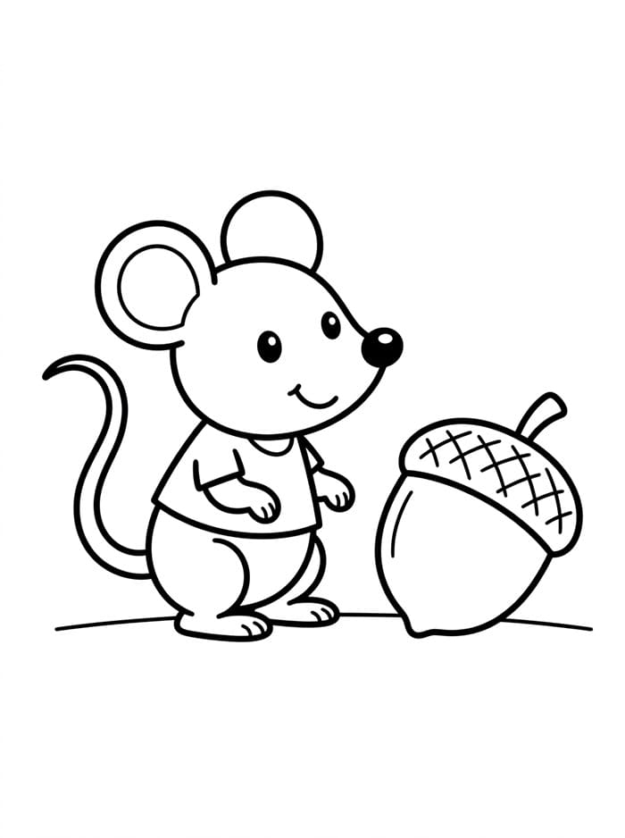 Topolino con una Ghianda da colorare