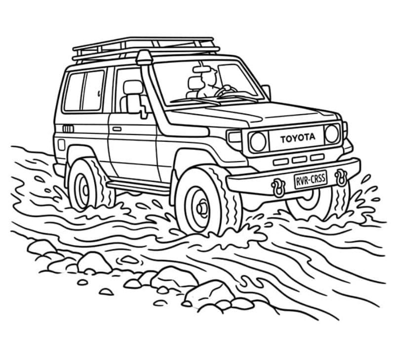 Toyota che attraversa un fiume da colorare