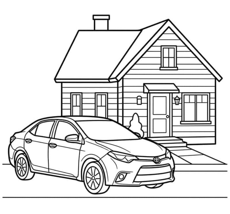 Toyota davanti a una casa da colorare