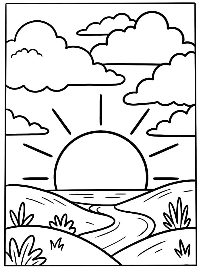 Tramonto e nuvole da colorare