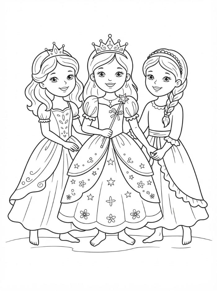 Tre principesse insieme da colorare