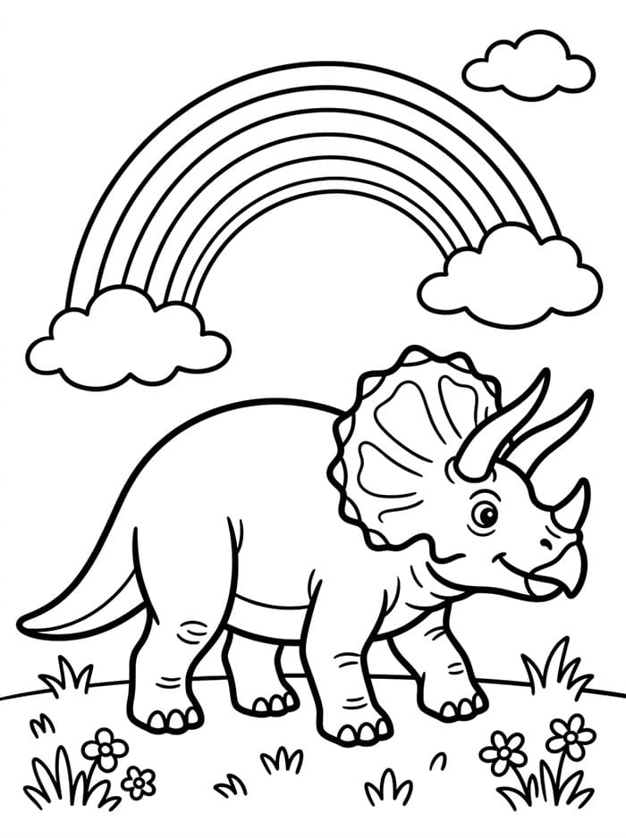 Triceratopo e arcobaleno da colorare
