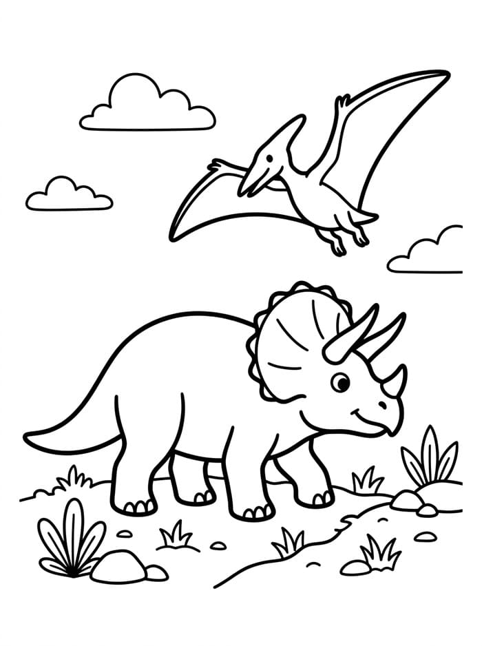 Triceratopo e pterodattilo da colorare