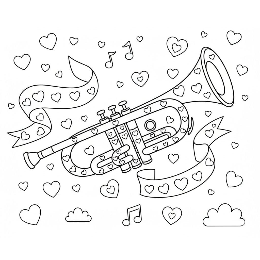 Tromba con motivo a cuore da colorare