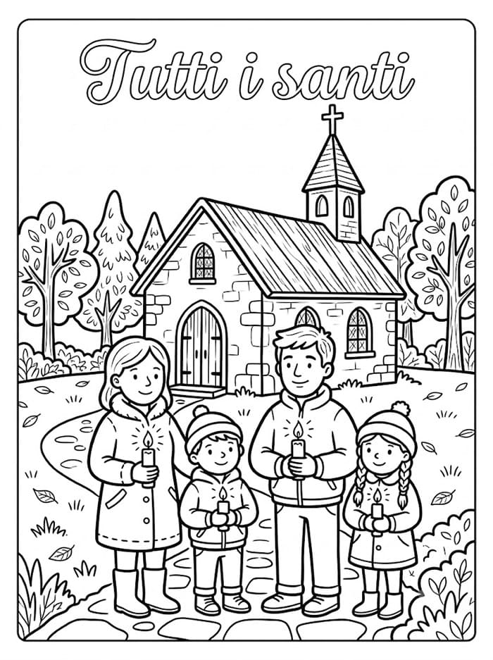 Tutti i santi in chiesa da colorare